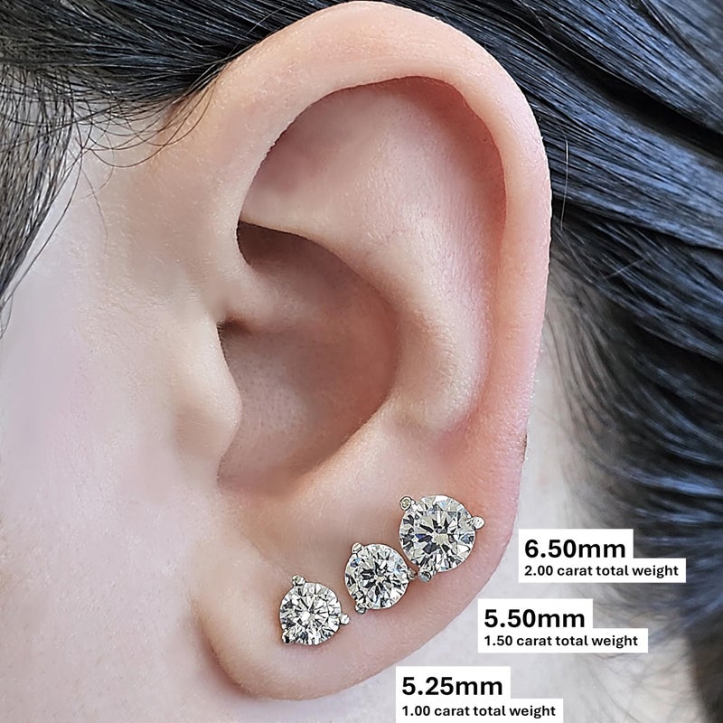 Central Diamond Center 14K Gold Post & Sterling Silver Zirconia 3 Prong Martini Stud Earrings - Platinum Plated 5.25mm 1.00cttw - Image 3